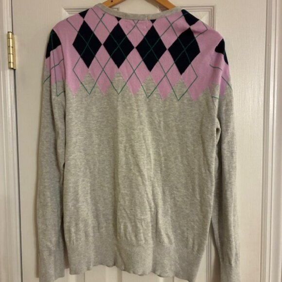 Lands End Women's Tall 100% Supima Cotton Gray Argyle Cardigan Sweater Size LT - Picture 3 of 6